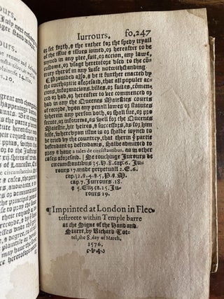 2 Books, Bound as 1 - 1. Magna Charta, cum statutis, tum antiquis, tum recentibus, maximopere, animo tenendis nunc demum ad unum, tipis aedita, per Richardum Tottell. / 2. The Dialoges in Englishe, between a Doctor of Divinitie, and a Studen in the lawes of Englande, newly corrected and inprynted with new addicions.