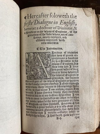 2 Books, Bound as 1 - 1. Magna Charta, cum statutis, tum antiquis, tum recentibus, maximopere, animo tenendis nunc demum ad unum, tipis aedita, per Richardum Tottell. / 2. The Dialoges in Englishe, between a Doctor of Divinitie, and a Studen in the lawes of Englande, newly corrected and inprynted with new addicions.