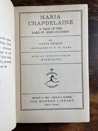 Maria Chapdelaine: A Tale of the Lake St. John Country