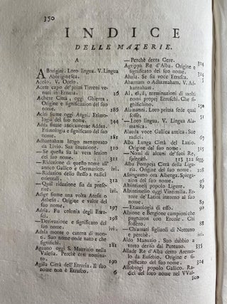 Della Lingua de'Primi Abitatori dell'Italia Opera Postuma del Padre Stanislao Bardetti della Compagnia de Gesu' Teologo de S.A.S.