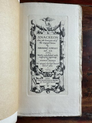 Anacreon; done into English out of the original Greek by Abraham Cowley and S.B. 1683